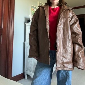 Brown Leather Jacket with Faux Fur Lining